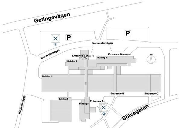 Karta som visar återsamlingsplatser utanför Kemicentrum. Illustration.