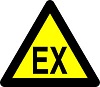 Triangel med texten "EX". Piktogram. 