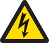 Flash shaped arrow in yellow triangle. Pictogram. 